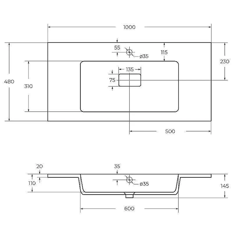 Тумба с раковиной Cezares Slider 100 SLIDER-1000-1C-SO-BO+100 CZR-1000/480-LV-MR-PRS подвесная Bianco Opaco