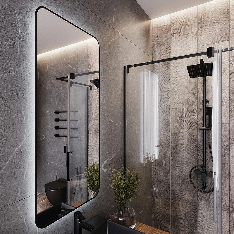 Зеркало Bond Loft 60x120 M35ZE-60120 с подсветкой Черное глянцевое с бесконтактным выключателем МДФ / ЛДСП, стекло