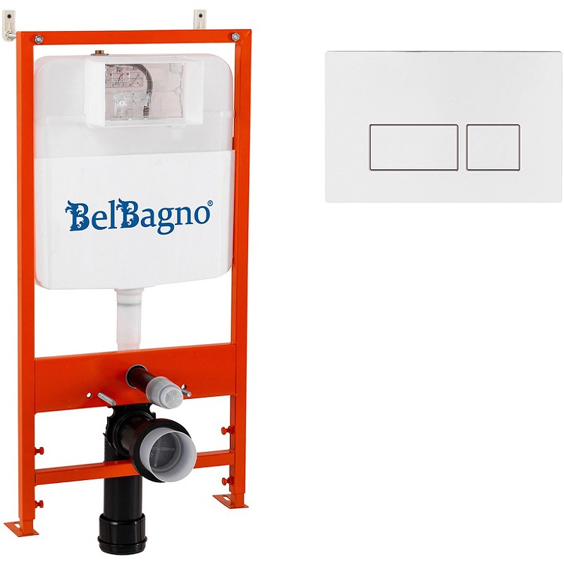 Комплект унитаза с инсталляцией BelBagno Loto BB070CHR/SC/BB026/BB042BL с сиденьем Микролифт и Белой глянцевой клавишей смыва фаянс подвесной