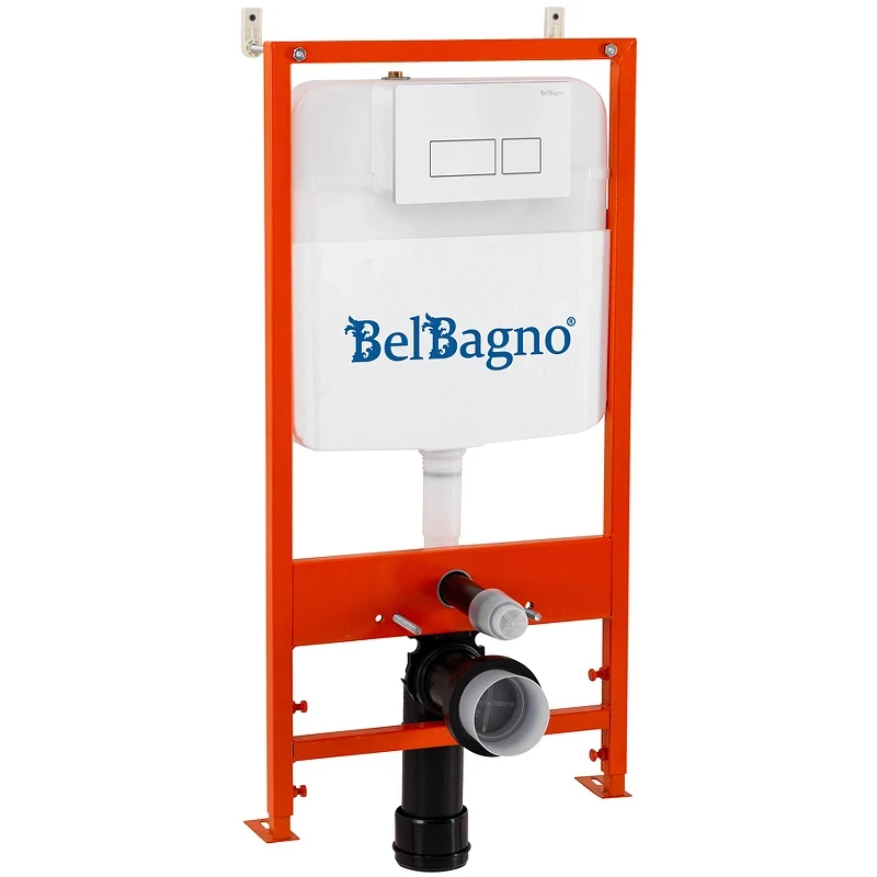 Комплект унитаза с инсталляцией BelBagno Loto BB070CHR/SC/BB026/BB042BL с сиденьем Микролифт и Белой глянцевой клавишей смыва фаянс подвесной