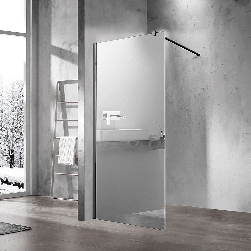 Душевая перегородка Vincea Walk-In 100 VSW-1H100MRB профиль Черный стекло зеркальное