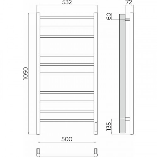 Электрический полотенцесушитель Terminus Аврора П10 500х1050 4670078544360 Хром нержавеющая сталь