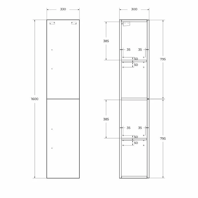 Шкаф пенал BelBagno Aurora 33 L AURORA-1600-2A-SC-BO-P-L подвесной Bianco Opaco МДФ / ЛДСП