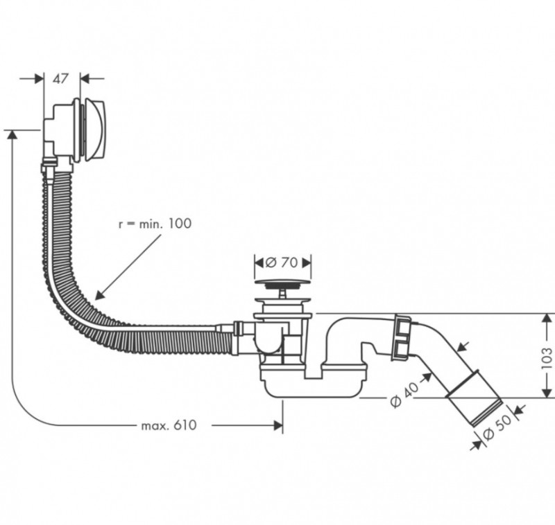 Слив-перелив Hansgrohe Flexaplus 58143000 полуавтомат Хром