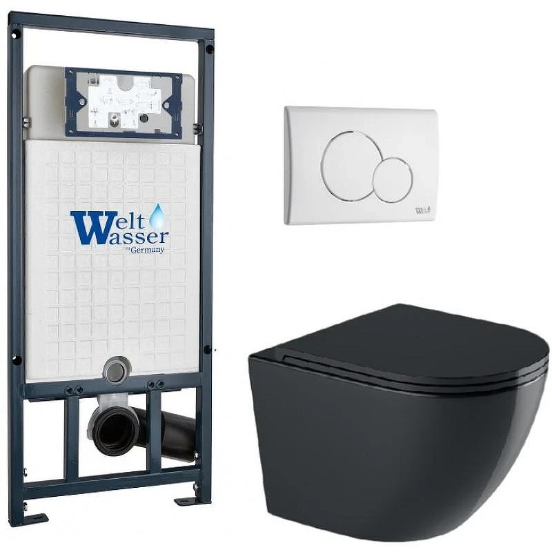 Комплект унитаза с инсталляцией WeltWasser MARBERG 507 + MERZBACH 041 XL MT-BL + MAR 507 RD GL-WT 10000010961 цвет Белый глянцевый с сиденьем Микролифт и клавишей смыва цвет Белый глянцевый