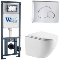 Комплект унитаза с инсталляцией WeltWasser MARBERG 410 + MERZBACH 043 MT-WT + MAR 410 RD-CR 10000011430 цвет Белый матовый с сиденьем Микролифт и клавишей смыва цвет Хром