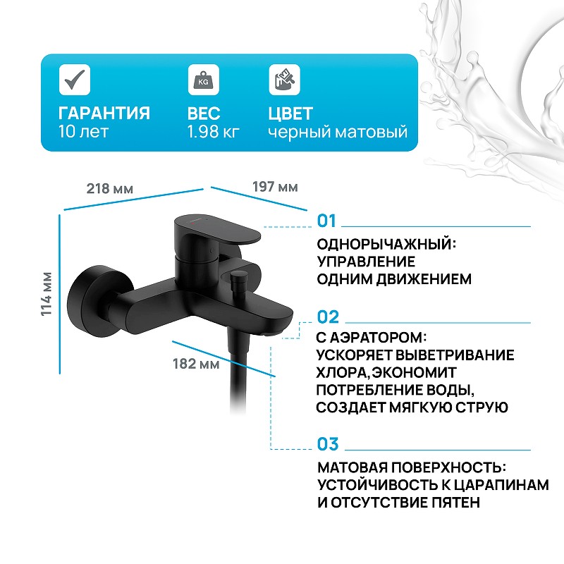 Смеситель для ванны Hansgrohe Rebris S 72440670 Черный матовый латунь на стену однорычажный