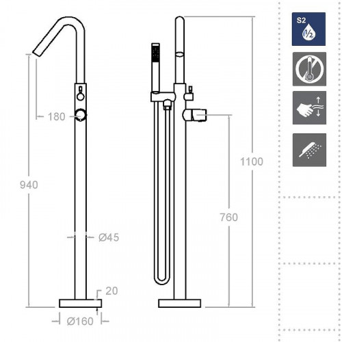 Смеситель для ванны Ramonsoler Tzar 348503DNC Никель брашированный