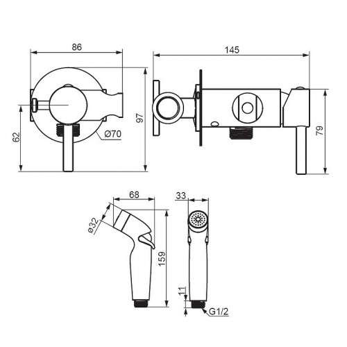 Гигиенический душ со смесителем Damixa Option 211000300 Черный матовый латунь встраиваемый
