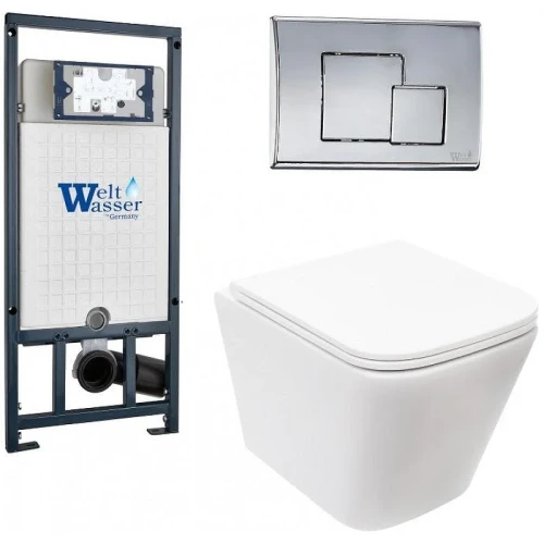 Комплект унитаза с инсталляцией WeltWasser MARBERG 507 + GELBACH 043 MT-WT + MAR 507 SE CR 10000011921 цвет Белый матовый с сиденьем Микролифт и клавишей смыва цвет Хром