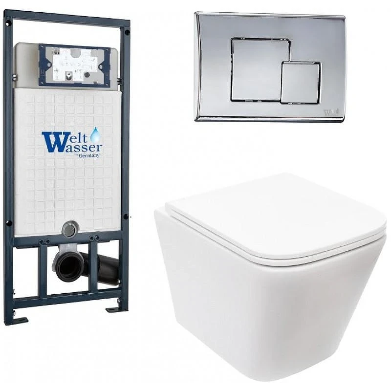 Комплект унитаза с инсталляцией WeltWasser MARBERG 507 + GELBACH 043 MT-WT + MAR 507 SE CR 10000011921 цвет Белый матовый с сиденьем Микролифт и клавишей смыва цвет Хром