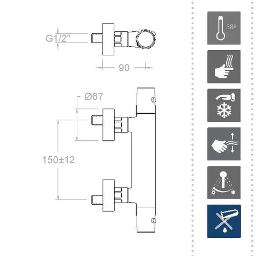 Смеситель для душа Ramonsoler Tzar 343401S с термостатом Хром