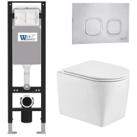 Комплект унитаза с инсталляцией WeltWasser AMBERG 350 + NESENBACH 004 GL-WT + AMBERG RD-MT CR 10000012396 цвет Белый глянцевый с сиденьем Микролифт и клавишей смыва цвет Хром матовый