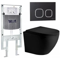 Комплект унитаза с инсталляцией WeltWasser AMBERG 497 ST + MERZBACH 043 XL MT-BL + AMBERG RD-BL 10000014112 цвет Черный матовый с сиденьем Микролифт и клавишей смыва цвет Черный