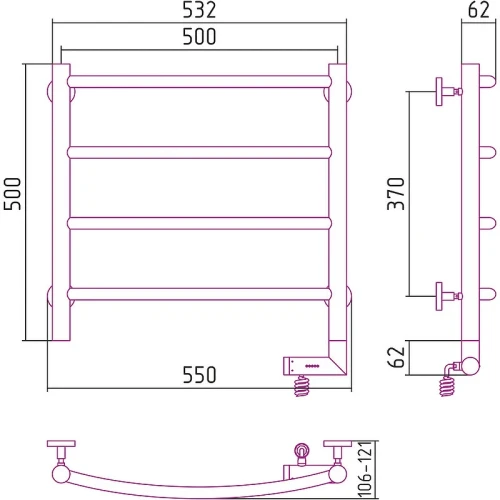 Электрический полотенцесушитель Сунержа Галант 2.0 500x500 R 12-5201-5050 Белый нержавеющая сталь
