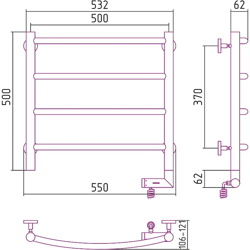 Электрический полотенцесушитель Сунержа Галант 2.0 500x500 R 12-5201-5050 Белый нержавеющая сталь