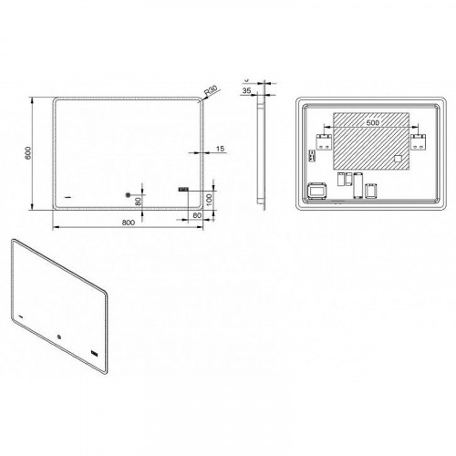 Зеркало Esbano 80 ESMI2073RDS с подсветкой с сенсорным выключателем с подогревом и часами стекло
