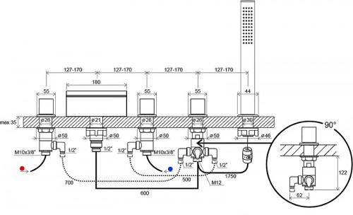 Смеситель на борт ванны Ravak WF 025.00 X070060 Хром латунь