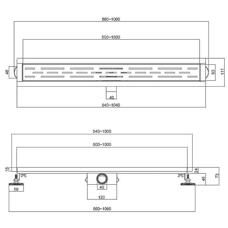 Душевой лоток Esbano Meta 60 M-TILE-60GM ESTRMETTILE60GM с решеткой Оружейная сталь / под плитку
