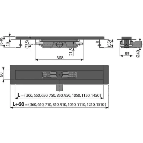 Душевой лоток Alcaplast Low APZ101BLACK-1150 без решетки