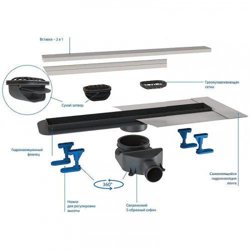 Душевой лоток BelBagno Luce BB-LD-LUCE-60-NERO с Черной матовой решеткой / под плитку