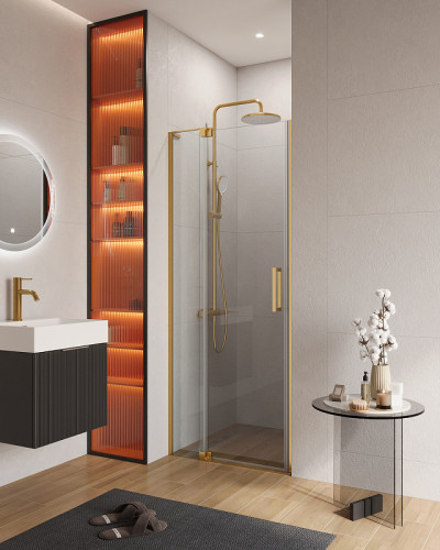 Душевая дверь Cezares Slider 90 SLIDER-B-1-80/90-C-BORO профиль Брашированное золото стекло прозрачное