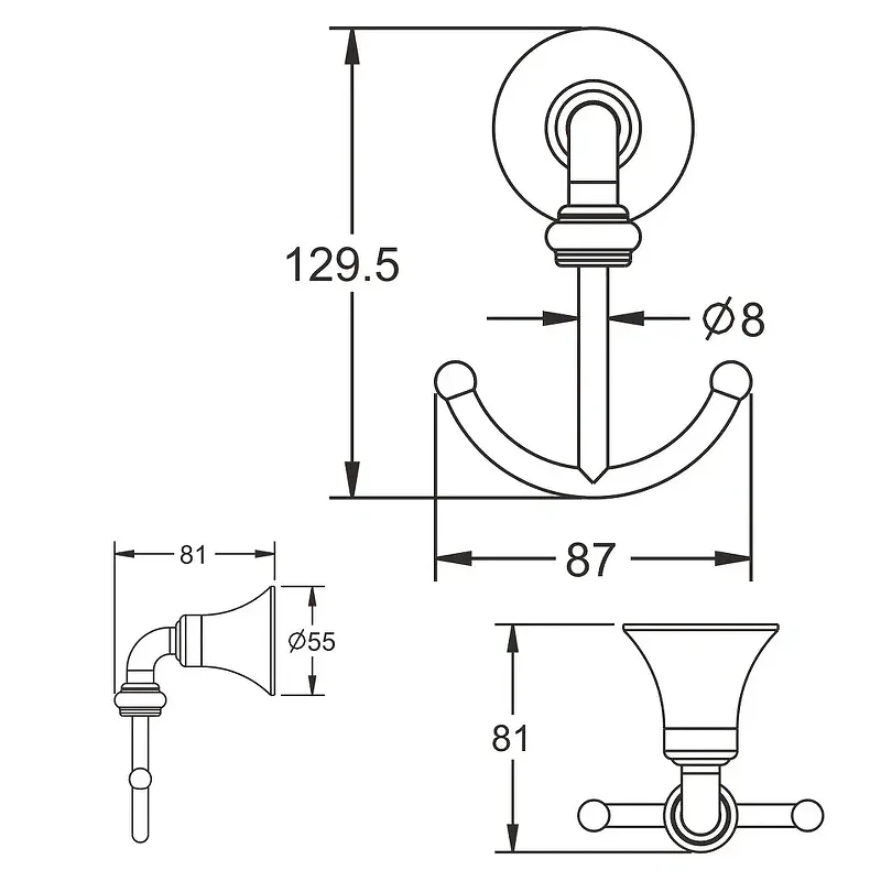 Двойной крючок Rose RG12 RG1221 цвет Хром