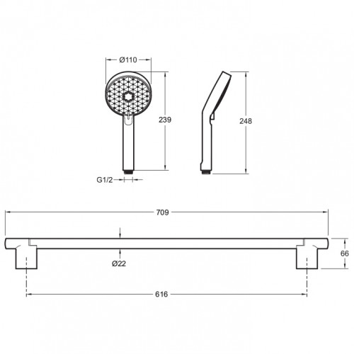 Душевой гарнитур Jacob Delafon Awaken E99898-BL Черный матовый нержавеющая сталь на стену