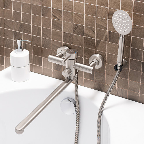 Смеситель для ванны Ростовская Мануфактура Сантехники SUS124-006EP универсальный Нержавеющая сталь латунь на стену