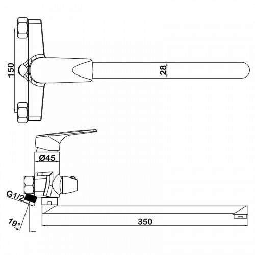 Смеситель для ванны Swedbe Venado 1650 универсальный Хром латунь на стену
