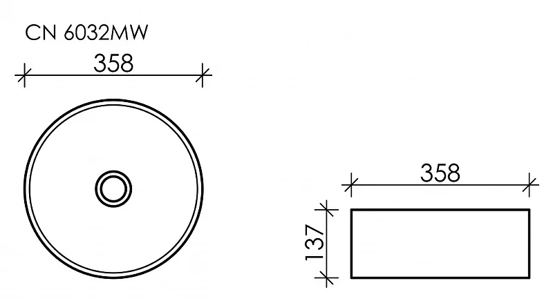 Раковина-чаша Ceramicanova Element 36 CN6032MW Белая матовая фарфор накладная