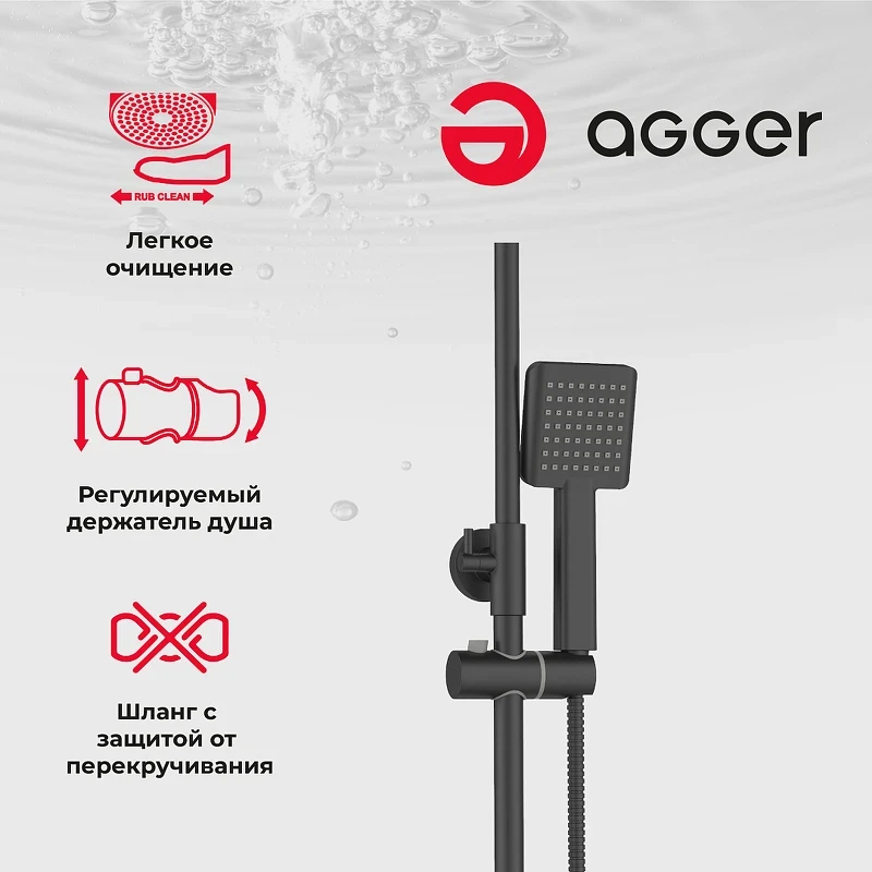 Душевая система Agger Brilliant A0394444 Черная матовая латунь на стену
