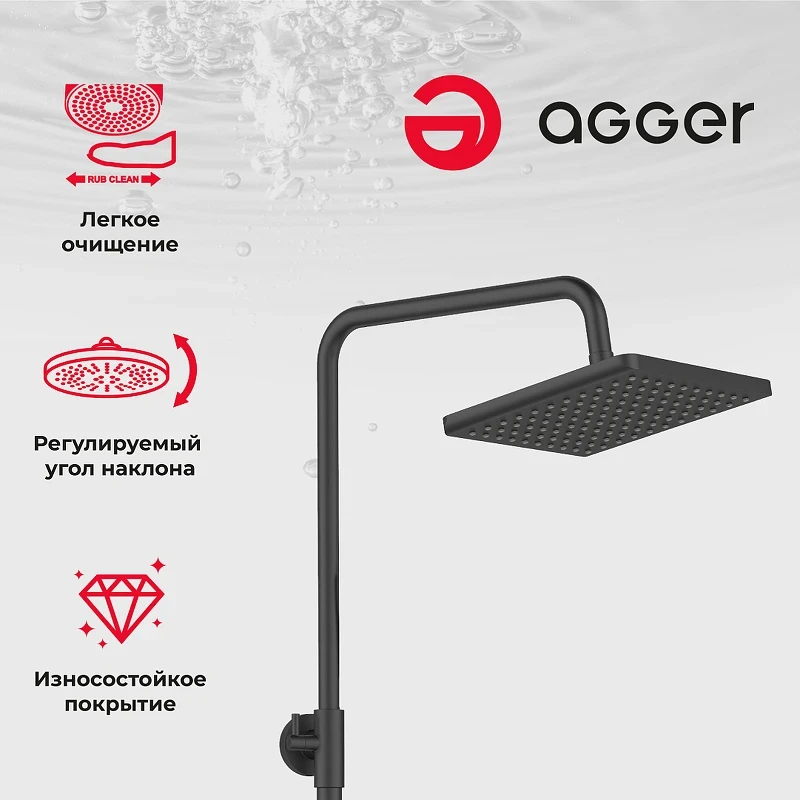 Душевая система Agger Brilliant A0394444 Черная матовая латунь на стену