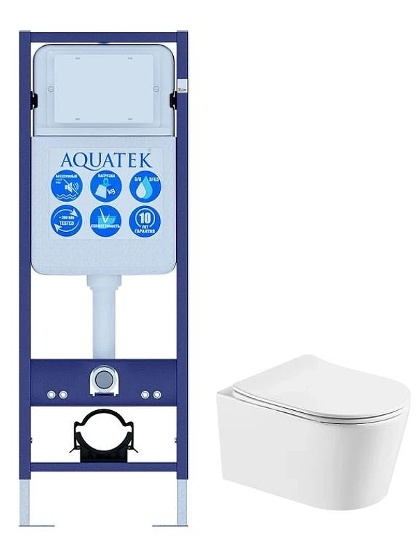 Комплект унитаза с инсталляцией Aquatek Set Aquatek Оберон T INS-017 цвет Белый с сиденьем Микролифт