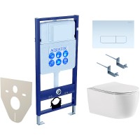 Комплект унитаза с инсталляцией Aquatek Set Aquatek Европа cmp013 с сиденьем Микролифт и Белой клавишей смыва фарфор подвесной