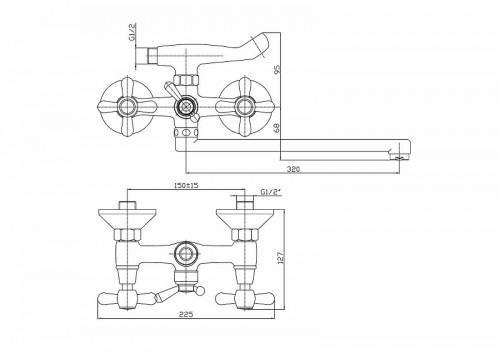 Смеситель для ванны Haiba HB2125 универсальный Хром на стену