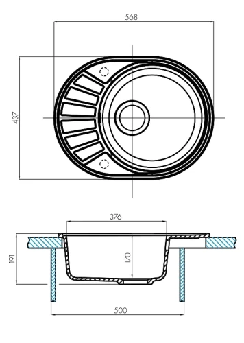 Кухонная мойка Aquaton Чезана 57 1A711232CS290 Шампань искусственный камень (литьевой мрамор) встраиваемый