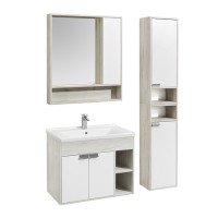 Зеркало со шкафом Aquaton Флай 80 1A237702FAX10 Белый Дуб крафт МДФ / ЛДСП, стекло