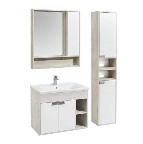 Зеркало со шкафом Aquaton Флай 80 1A237702FAX10 Белый Дуб крафт МДФ / ЛДСП, стекло