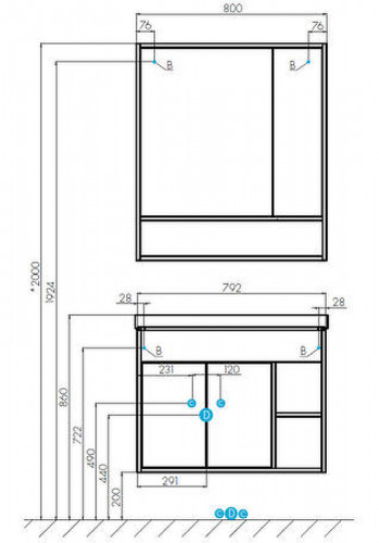 Зеркало со шкафом Aquaton Флай 80 1A237702FAX10 Белый Дуб крафт МДФ / ЛДСП, стекло