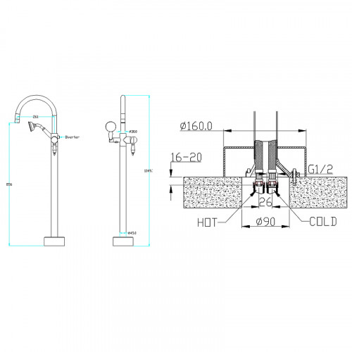 Смеситель для ванны Boheme Imperiale 289 Золото латунь на пол