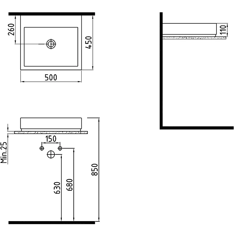 Раковина Bien Infinitum 50 INLG05001VD1W5000 Белая фарфор накладная