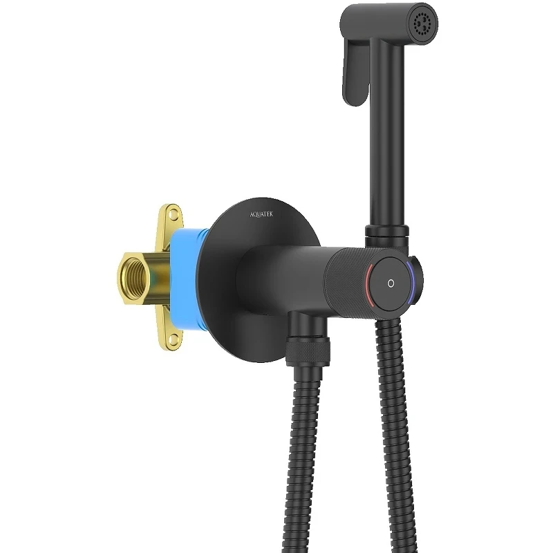 Гигиенический душ со смесителем Aquatek Бетта AQ1023MB Черный матовый латунь встраиваемый