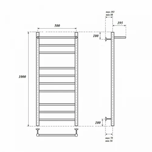 Водяной полотенцесушитель Point Аврора PN10150P П9 500x1000 с полкой Хром