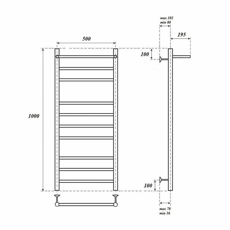 Водяной полотенцесушитель Point Аврора PN10150P П9 500x1000 с полкой Хром
