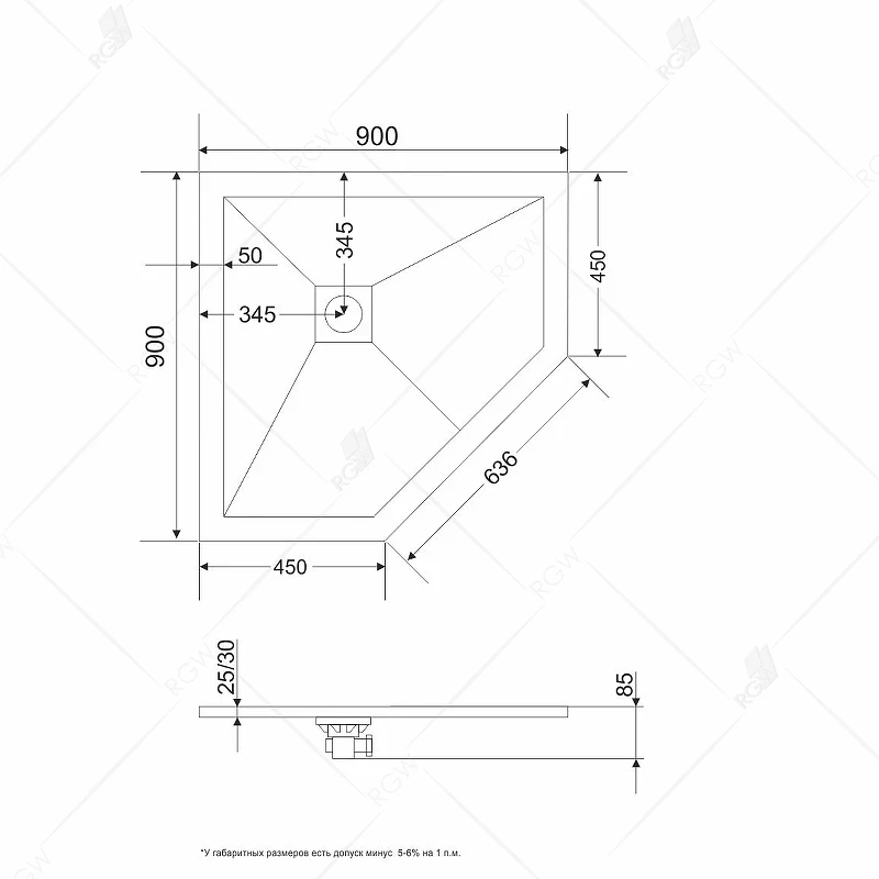 Душевой поддон из искусственного камня RGW Stone Tray ST/T-W 90х90 16155099-01 Белый