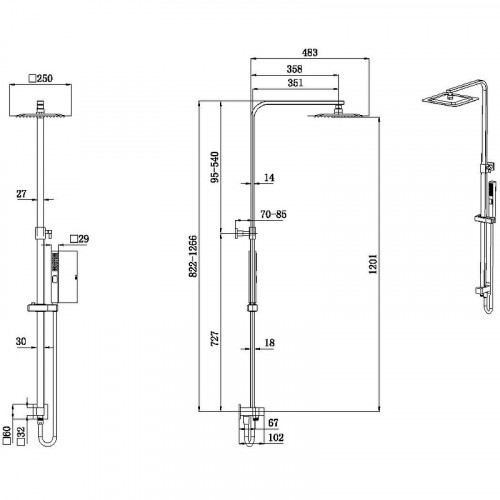 Душевая система Allen Brau Infinity 5.21031-31 Черная матовая латунь на стену