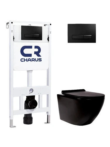 Комплект унитаза с инсталляцией Charus SET.121BT.DW.5 цвет Черный матовый с сиденьем Микролифт и клавишей смыва цвет Черный матовый