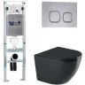 Комплект унитаза с инсталляцией WeltWasser AMBERG 350 ST + MERZBACH 043 GL-BL + AMBERG RD-CR 10000012172 цвет Черный глянцевый с сиденьем Микролифт и клавишей смыва цвет Хром