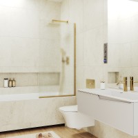 Шторка на ванну Maybah Glass MGV-95-3у 900x1400 в узком профиле Золото стекло сатиновое